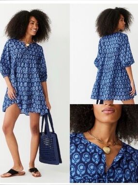 J. Crew cotton voile mini dress cover up in navy bouquet block print